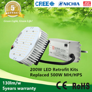 5years Warranty 100-277VAC 130lm/W ETL Listed 200W LED Retrofit Kits to Replace 500W Mh/HPS